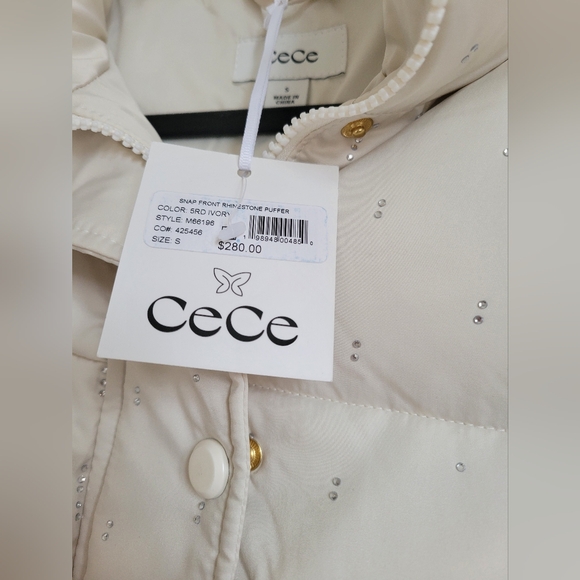 CeCe Ivory Rhinestone Puffer Jacket Size Small - Picture 4 of 15